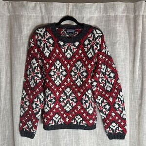 LANDS END Women's Small VTG Heavy Handknit Sweater 100% Wool Cozy Ski Lodge